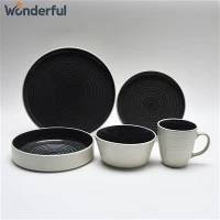 ชุดอาหารเย็นสโตนแวร์สีดำจำนวน 6 ชุดสำหรับ 6